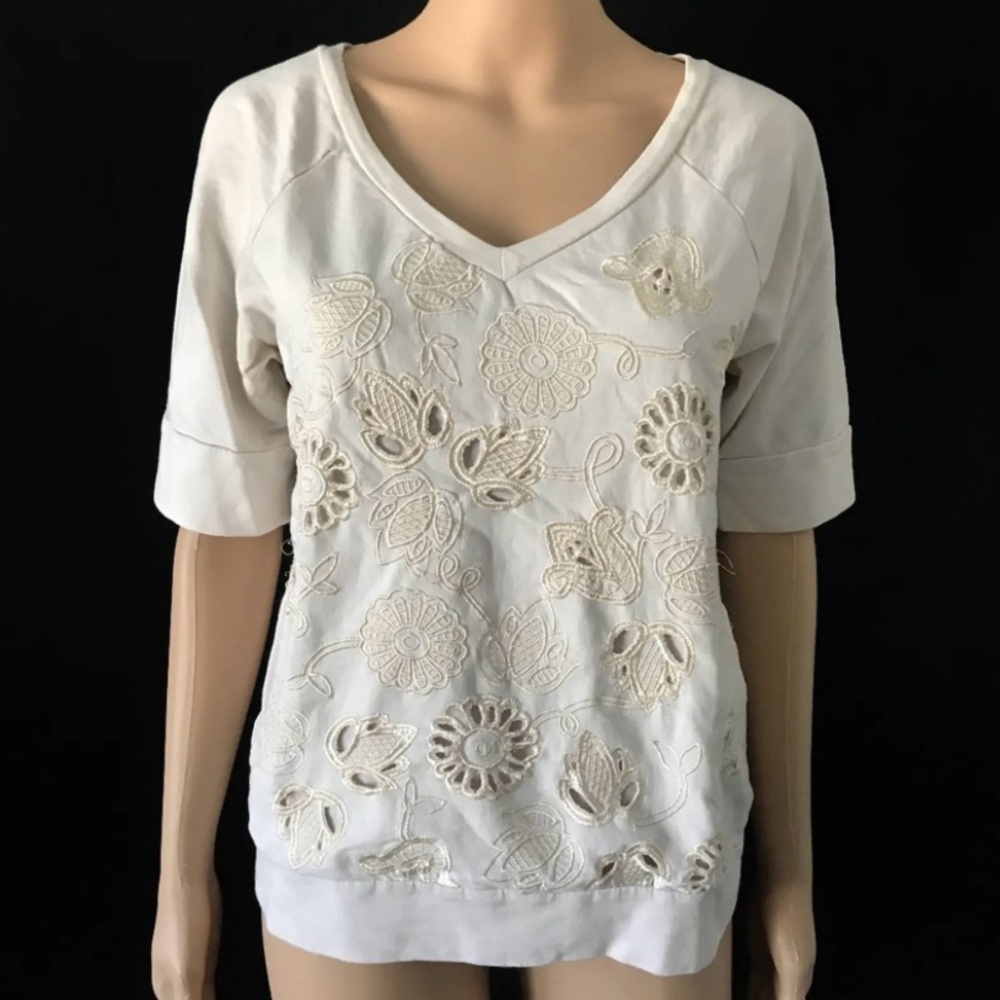 Anthropologie Saturday Sunday Cut Out Cream Embroidered Blouse Embroidered Top